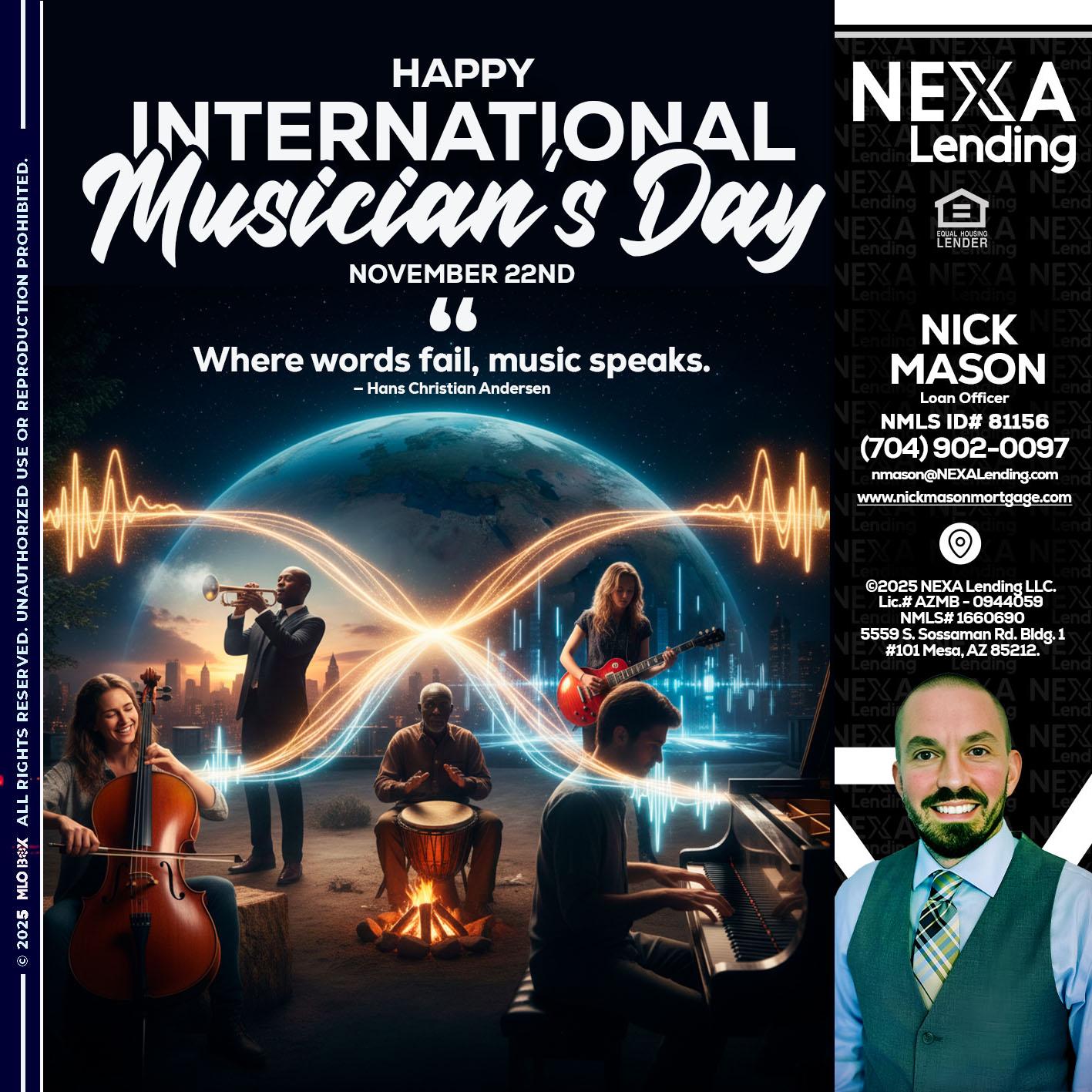 HAPPY INTERNATIONAL MUSICIAN'S DAY - Nick Mason -Loan Officer