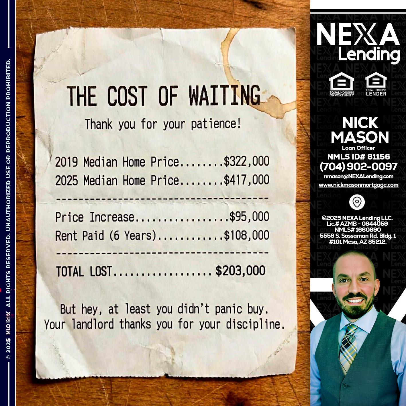 THE COST OF WAITING - Nick Mason -Loan Officer