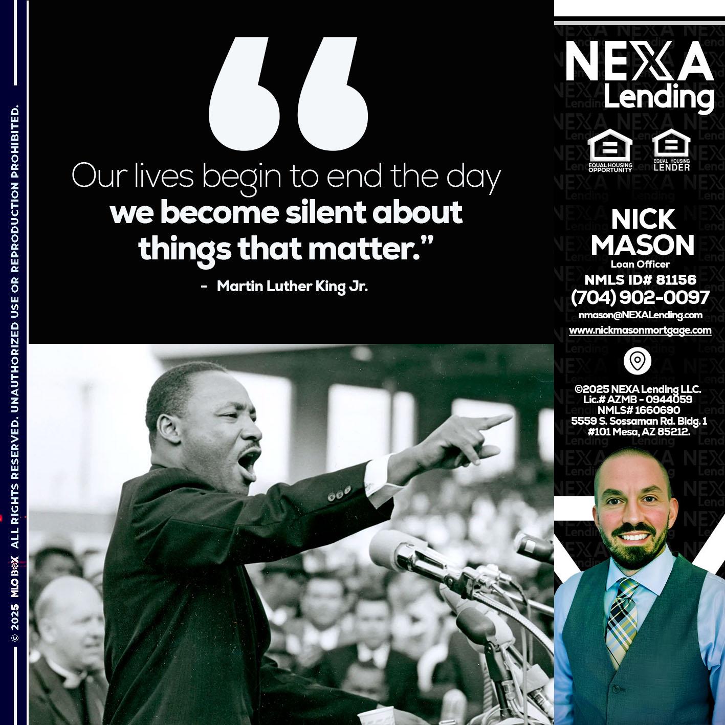 our lives MLK DAY - Nick Mason -Loan Officer