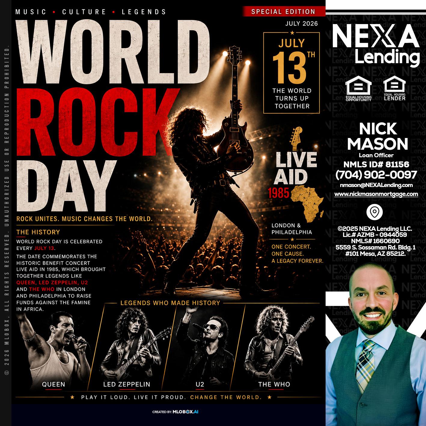 WORLD ROCK MUSIC DAY - Nick Mason -Loan Officer